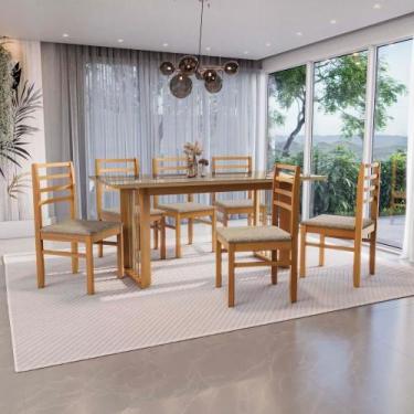 Imagem de Conjunto Sala De Jantar Elisa Em Madeira Maciça 6 Cadeiras Linho Fendi