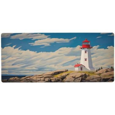 Imagem de Wassud Aquarela Lighthouse Mouse Pad Gaming com base de borracha antiderrapante, mouse pad longo para teclado de computador com borda costurada, impermeável grande tapete de mesa para escritório, casa
