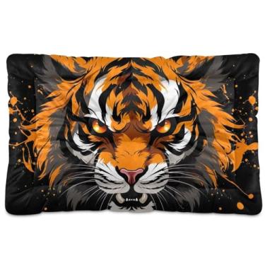Imagem de Wassud Cama de cachorro com cabeça de tigre laranja para cães pequenos, lavável, impermeável, para viagem, tapete portátil para gatos com fundo antiderrapante para uso interno e dormir 45 x 61 cm