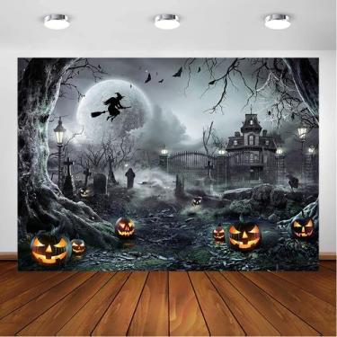 Imagem de Pano de fundo fotográfico Avezano Halloween Full Moon Castle 10x7 pés