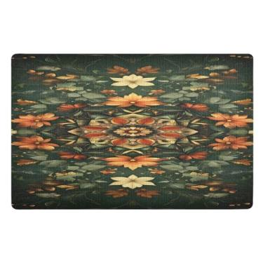 Imagem de Qilmy Capacho vintage de flores e folhas para ambientes externos 81 x 50 cm, tapete de boas-vindas para ambientes internos, tapetes de banho fofos, capacho frontal antiderrapante para entrada, pátio