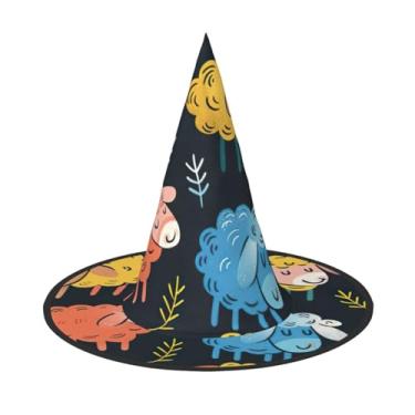 Imagem de Lindo chapéu de bruxa de Halloween com estampa de ovelha colorida, unissex, acessório de fantasia de carnaval, boné, festas, eventos temáticos