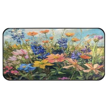 Imagem de Burbuja Tapete de cozinha Field Colorful Wildflowers 51 x 99 cm, tapete lavável antiderrapante com suporte de borracha, tapete para cozinha, sala de estar, banheiro, decoração de casa