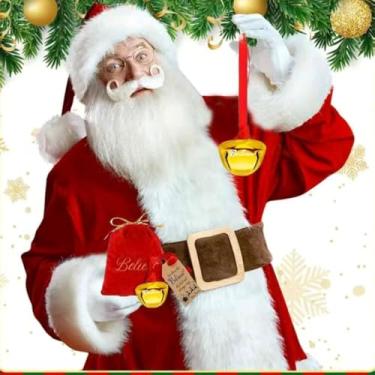 Imagem de Conjunto de 3 sinos de Natal com cabides de sacos vermelhos, sinos de árvore de Natal de metal, etiquetas de enfeites de rena de Papai Noel, Ação de Graças, decorações de celebrações de Natal