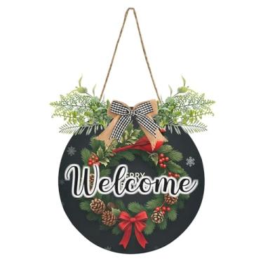 Imagem de Burbuja Guirlanda de Natal, placa de boas-vindas para decoração de porta da frente, placa de boas-vindas pendurada com flor para porta, parede, casa, casa de fazenda, decoração de varanda, decoração