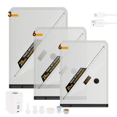 Imagem de Sacos de armazenamento a vácuo de 15/20 peças, sacos de selagem a vácuo reutilizáveis com bomba de ar elétrica sem fio, sem vazamento, bolsa para roupas, cobertores, viagens, embalagem, mudança (15