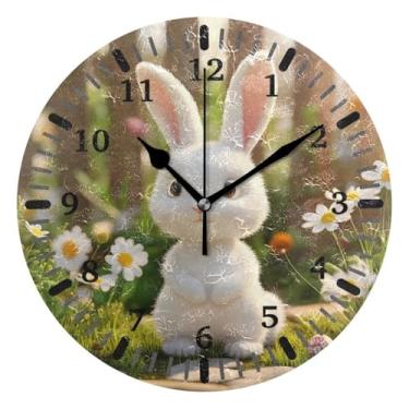 Imagem de CEBUGI 1 coelho branco, 1 relógio de parede, operado por bateria, relógios de parede silenciosos sem tique-taque para cozinha, banheiro, quarto, escritório, decoração 25,4 cm
