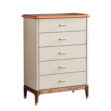 Imagem de Cômodas Cômoda de grande capacidade, microfibra, couro, 5 gavetas, cômoda, cabeceira, gaveta, armário, armazenamento, para quarto, com alça latão