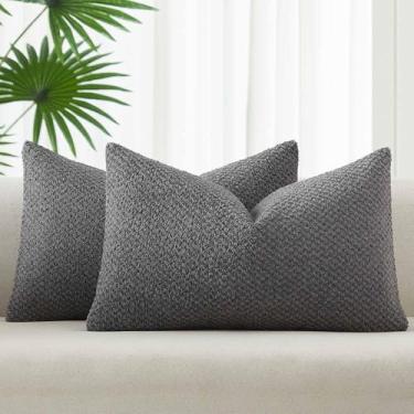 Imagem de JUSPURBET Conjunto de 2 capas de almofada lombar 30,5 x 50,8 cm, super macias, quentes, aconchegantes, com zíper oculto, casa de fazenda, boho, decoração boho, para sofá, cama, sala de estar, cinza