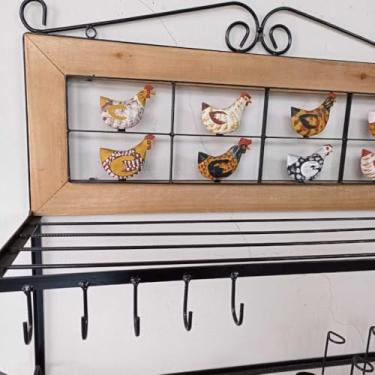 Imagem de Paneleiro Grande Parede Cozinha Ferro Durável Escorredor Pratos Multifuncional Decorativo Economiza Espaço para Donas de Casa em Cozinhas Pequenas(CAIPIRA)