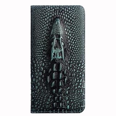 Imagem de LTLMYDAM Capa de luxo para Xiaomi 17 Pro Max/17 Pro/17, capa carteira com relevo de cabeça de crocodilo 3D, capa de couro genuíno à prova de choque, azul, 17