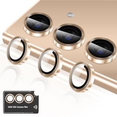 Imagem de ZXZone Protetor de lente para câmera Samsung Galaxy S26, protetores de lente individuais, vidro temperado ultrafino com borda de alumínio, compatível com capa, 1 conjunto (dourado)