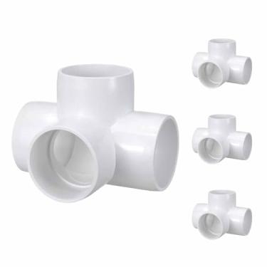 Imagem de Pacote com 4 encaixes de tubulação de cotovelo de PVC SCH40 de 5 cm, encaixe cruzado de saída lateral de canto de PVC de 4 vias, conectores de tubo de grau de móveis para projeto criativo DIY