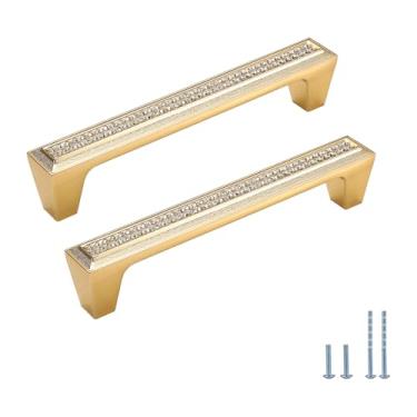 Imagem de Evionlin 2 peças de puxadores de armário de cristal quadrado dourado de 9,6 cm, puxadores de armário de cozinha para puxadores de armário de quarto e gavetas