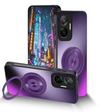 Imagem de Wousunly Capa compatível com Xiaomi Poco F7 com suporte ajustável azul, para capas de telefone Poco F7 silicone fosco acessórios Funda para meninas proteção contra quedas capa fina original (roxa)