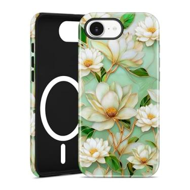 Imagem de Jusy Compatível com MagSafe Capa de flor branca para iPhone 16e, capa de telefone magnética floral de vitral estético, TPU macio e capa protetora de policarbonato rígido para mulheres e meninas