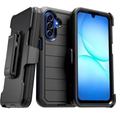 Imagem de Capa para Samsung Galaxy A17 com clipe de cinto e suporte, capa protetora sem tela de camada dupla à prova de choque para Galaxy A17 - preta