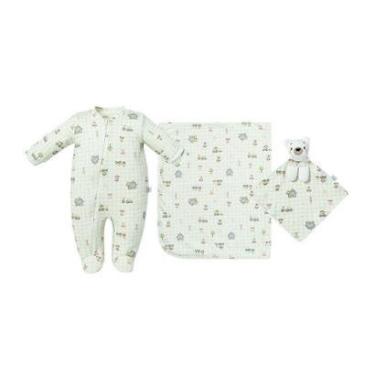 Imagem de Kit Macacão Cueiro Naninha Hug Presenteável Fazendinha Verde-Masculino