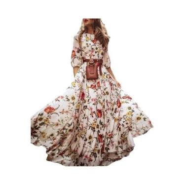 Imagem de Vestido Maxi Elegante Estampado Para Mulheres, Silhueta A-Line De Cint