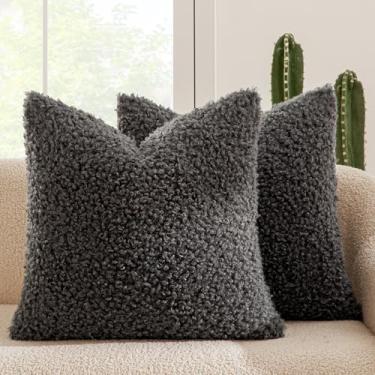 Imagem de MIULEE Pacote com 2 capas de almofada, 45,7 x 45,7 cm, cinza escuro, pele sintética, decorativas, sherpa, felpudo, macio, para decoração de casa, sofá, sala de estar, cama