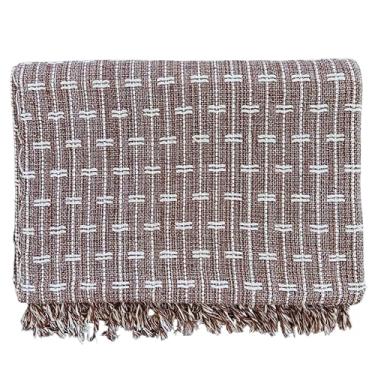 Imagem de Manta Tijolinho 100% Algodão 2,2x1,5m - Conjunto Decorativo para Cama e Sofá, Macia, Lavável e Multiuso(Marrom Mesclado com Cru)