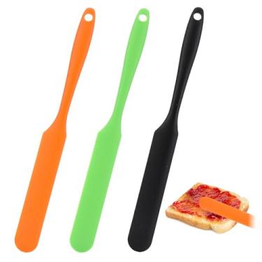 Imagem de 3 espátulas de frasco de silicone, espátula de massa fermentada com cabo longo, raspador de espátulas finas para frascos, espátulas de geléia, creme de bolo, espátulas de manteiga, raspador de massa