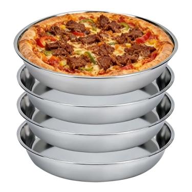 Imagem de SIBAO 4 formas grandes de aço inoxidável de 33 cm, bandeja redonda de pizza, forno redondo, utensílios de cozinha resistentes e reutilizáveis para assar, servir, exibir tortas