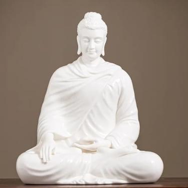Imagem de FENNYYAR Estátua de Buda doméstica de porcelana branca, 15,5 cm, ornamento de cerâmica Shakyamuni escultura