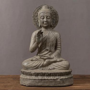 Imagem de FENNYYAR Escultura doméstica de estátua de Buda em estilo chinês, 21,5 cm, 21,5 cm, ornamento de artesanato para sala de estar