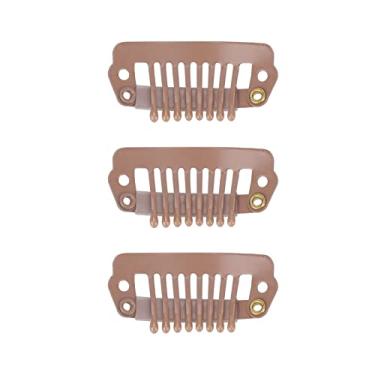 Imagem de Cryfokt 50 Pçs 8 Dicas 8 Dentes Snap Pente Peruca Clipes de Borracha de Apertos de Cabelo de Aço Inoxidável para Perucas Uso Doméstico (Castanho claro)