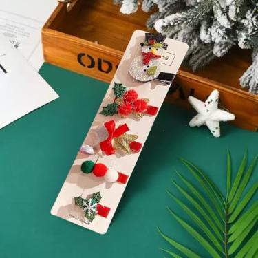 Imagem de Pacote com 5 grampos de cabelo de Natal para mulheres, prendedores de folhas de pompom de boneco de neve, presentes de Natal