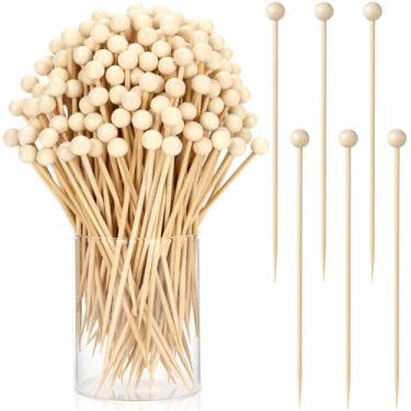 Imagem de 300 palitos de bola de dentes, bolas de 5,3 polegadas para aperitivos, palitos de bambu redondos, palitos decorativos de madeira para decorações de festa de aniversário (bola)