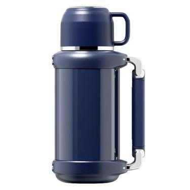 Imagem de Garrafa de café grande para viagens, garrafa térmica para bebidas quentes e frias, frasco isolado a vácuo de aço inoxidável com copo para caminhada/acampamento, manter quente e frio, exibição de