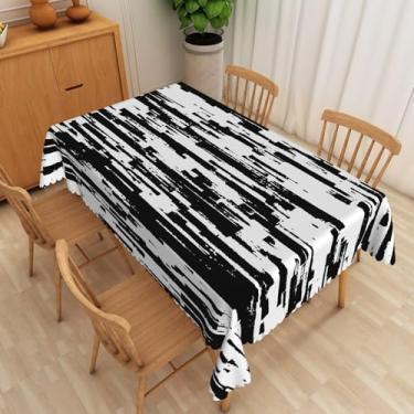 Imagem de SIEDYCV Toalha de mesa abstrata preta e branca, 152 x 300 cm, tecido listrado abstrato, poliéster, resistente a vincos, reutilizável, capa de mesa retangular para decoração de sala de jantar e cozinha