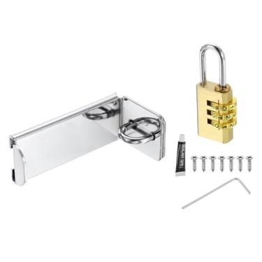 Imagem de PATIKIL Trava de ferrolho de porta, fecho de cadeado de ângulo reto de 90 graus, trava de segurança com parafusos e trava codificada para armário de jardim de galpão, quintal, prateado