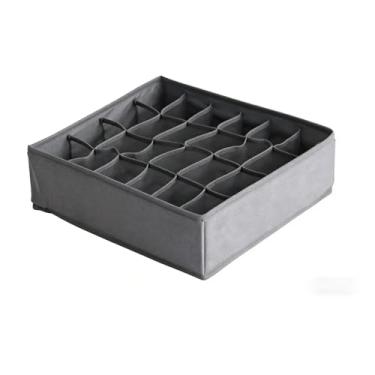 Imagem de Caixa organizadora de 24 meias cinza, armazenamento dobrável de tecido com divisória, organizador de gaveta de meias com vários compartimentos