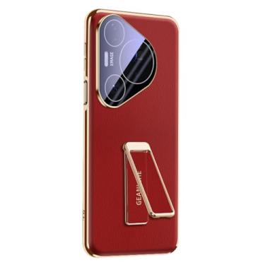 Imagem de LTLMYDAM Capa de revestimento para Huawei Pura 80 Ultra/80 Pro/80Pro+/80, capa de couro com mini suporte ajustável, proteção para câmera, capa fina, vermelha, 80