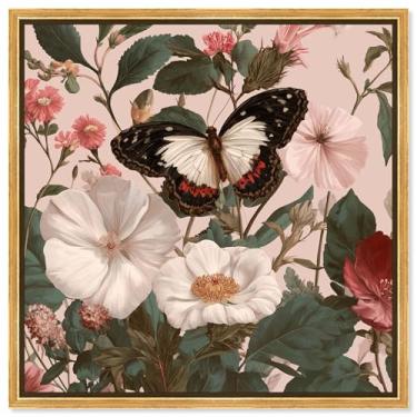Imagem de Linda decoração de parede vintage com estampa de jardim Buttefly da Art Remedy, moldura dourada, 50 x 50 cm