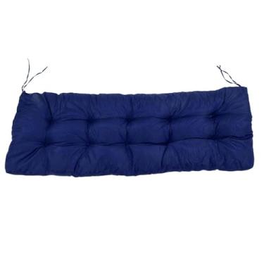 Imagem de Almofada de banco à prova de chuva à prova de sol confortável antiderrapante ao ar livre interno PP algodão poliéster esponja almofada de banco de 2 lugares para varanda de jardim (Azul-marinho)