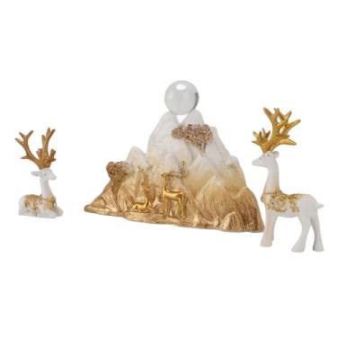 Imagem de Cryfokt Estátuas de Cervos Sentados Em Resina, Estatuetas Elegantes da Sorte para Decoração de Armário de TV, Escritório Em Casa, Sala de Estar (Branco e Dourado)