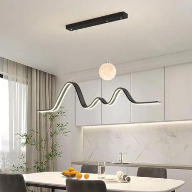 Imagem de Luminária pendente LED para mesa de jantar, preta, com design moderno, dimerizável e com controle remoto, ideal para sala de jantar, cozinha, sala de estar e escritório (preta, 110 cm).