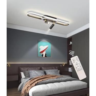 Imagem de Luminária pendente moderna com intensidade ajustável (altura regulável), holofotes LED e controle remoto para iluminação de teto em cozinhas, salas de jantar e salas de estar (preta, B80CM)