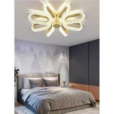 Imagem de Luminária de teto moderna LED dourada, semi-embutida, em acrílico, com três opções de intensidade de cor, ideal para sala de estar, sala de jantar e quarto (60 cm).