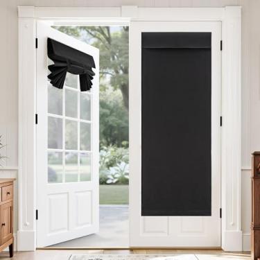 Imagem de MIULEE Conjunto de 2 cortinas de porta francesas 100% blackout de linho, persianas de janela de privacidade sem perfuração, isolamento térmico, escurecimento de ambiente para quarto, sala de estar, L