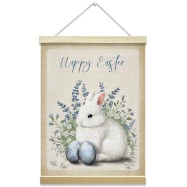 Imagem de mermermu Moldura para pôster de ovos de coelhinho da Páscoa, arte de parede em tela cristã floral azul para decoração de sala de estar, quarto de igreja, 30 x 40 cm -03