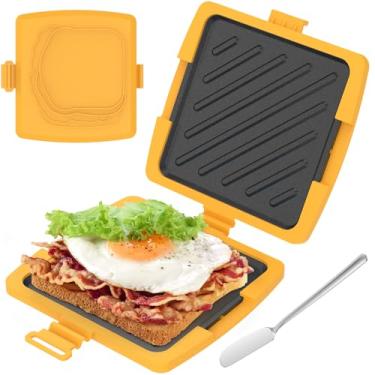 Imagem de Sanduicheira de micro-ondas, sanduicheira, torrada, sem fio, antiaderente, lavável na lava-louças para cozinhar panini de café da manhã (laranja)