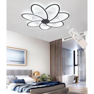 Imagem de Luminária de teto LED dimerizável com controle remoto por aplicativo (com função de memória), moderna, para sala de estar, quarto e sala de jantar. Lustre (preto e branco, 6).