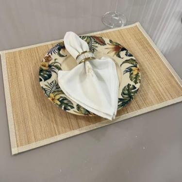 Imagem de Jogo Americano Mesa Posta Impermeável Redondo ou Retangular para Jantar e Eventos – Kit 4 ou 6 Lugares Decorativo Luxo (41. Bamboo Madeira,6 unidades)