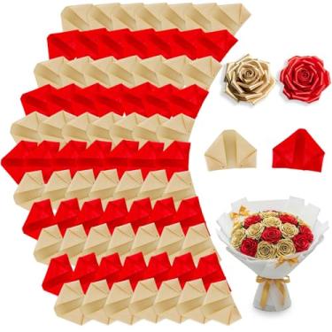 Imagem de TONIFUL 200 peças, fita de cetim pré-fabricada vermelha e dourada, pétalas de rosa semi-acabadas para rosa eterna, buquês de flores, artesanato para dia dos namorados, formatura, casamento