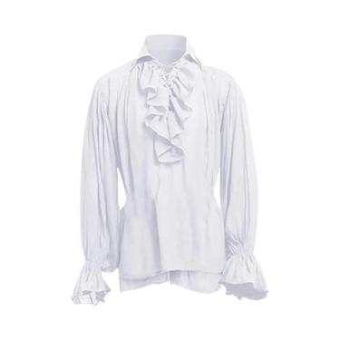 Imagem de Camisa Gótica Branca Masculina De Pirata Para Halloween, Com Cadarço, 